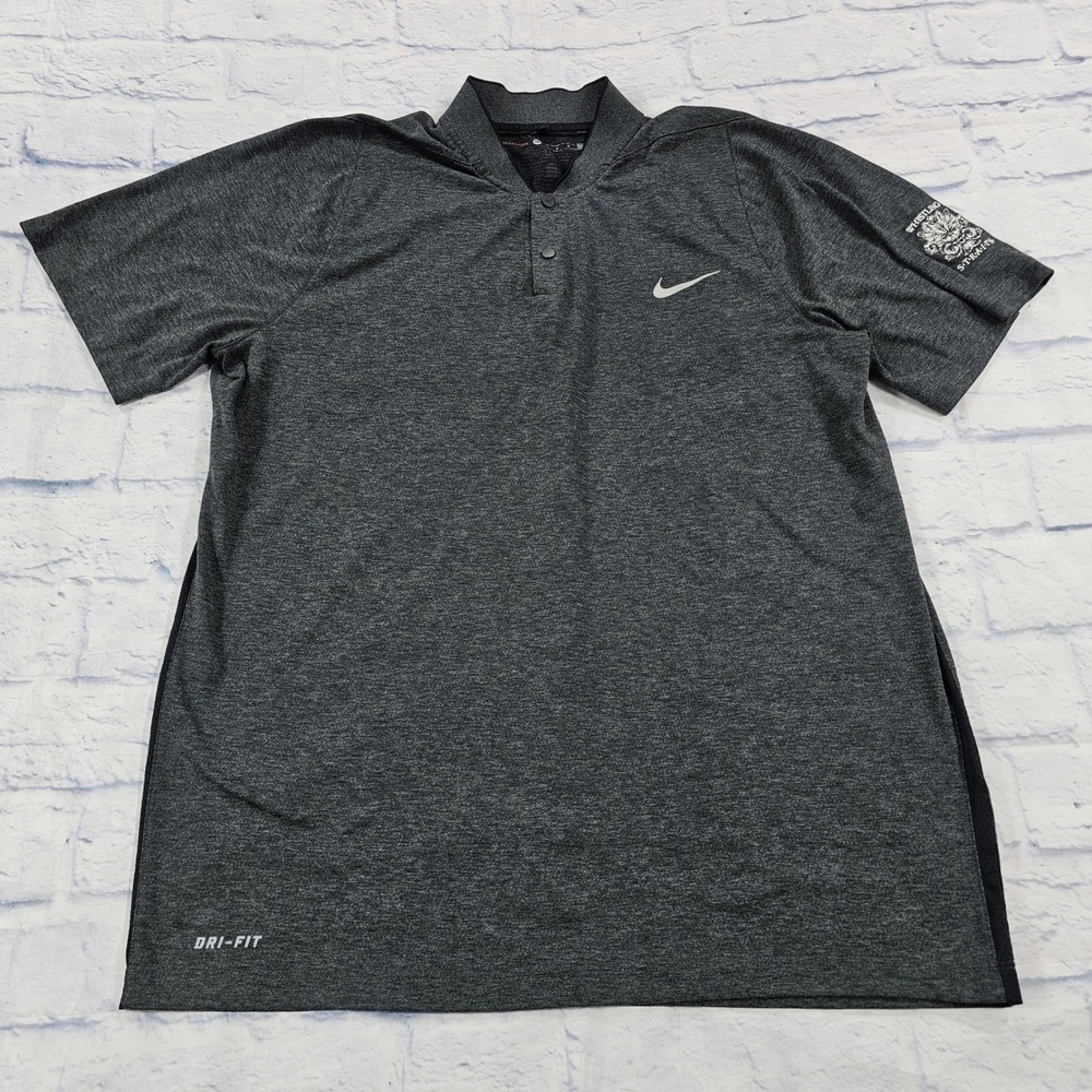 Nike Polo Shirt MEN M Gray Whistling Straits Dri-FIT Woods Collection 726187-032